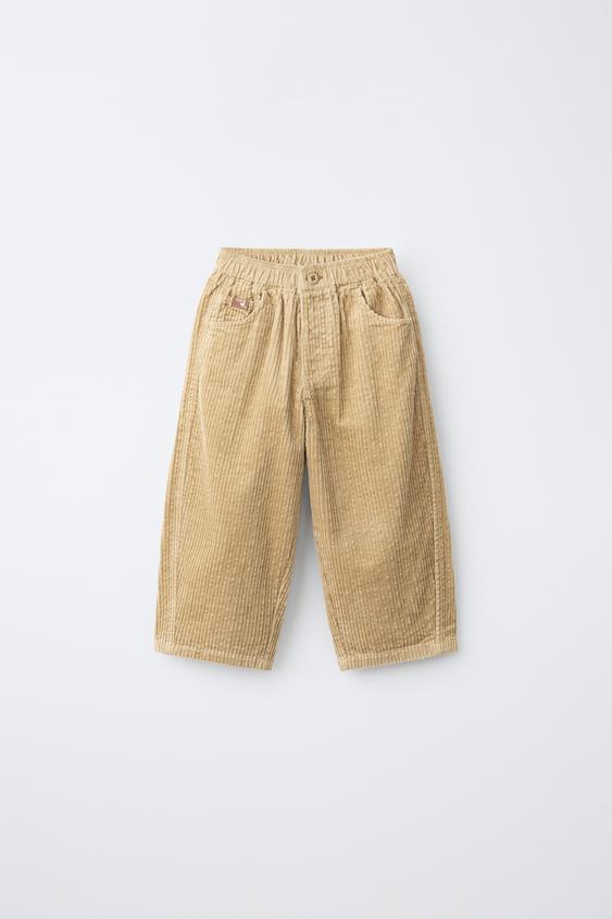 CORDUROY SEERSUCKER BAGGY TROUSERS - Beige by Zara - Image 0
