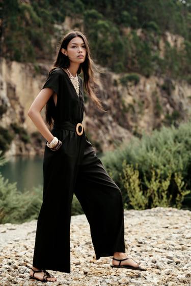 COMBINAISON LONGUE CEINTURE AVEC LIN - Noir de Zara - Image 6
