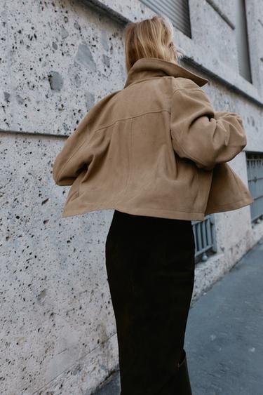 VESTE 100 % CUIR COL CHEMISE - Beige de Zara - Image 3