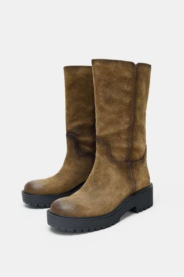 DISTRESSED EFFECT SPLIT SUEDE ANKLE BOOTS - Brown by Zara - Image 2