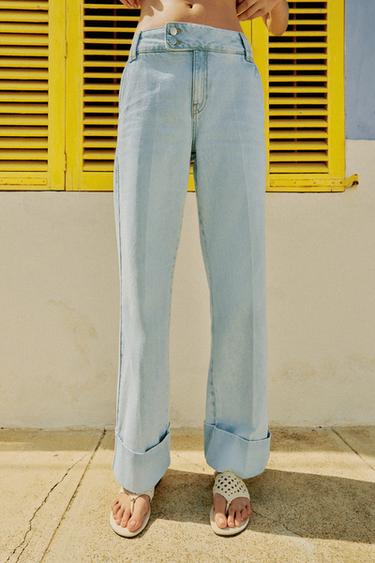 Z1975 STRAIGHT LOW-RISE JEANS WITH TURN-UP HEMS - Light blue by Zara