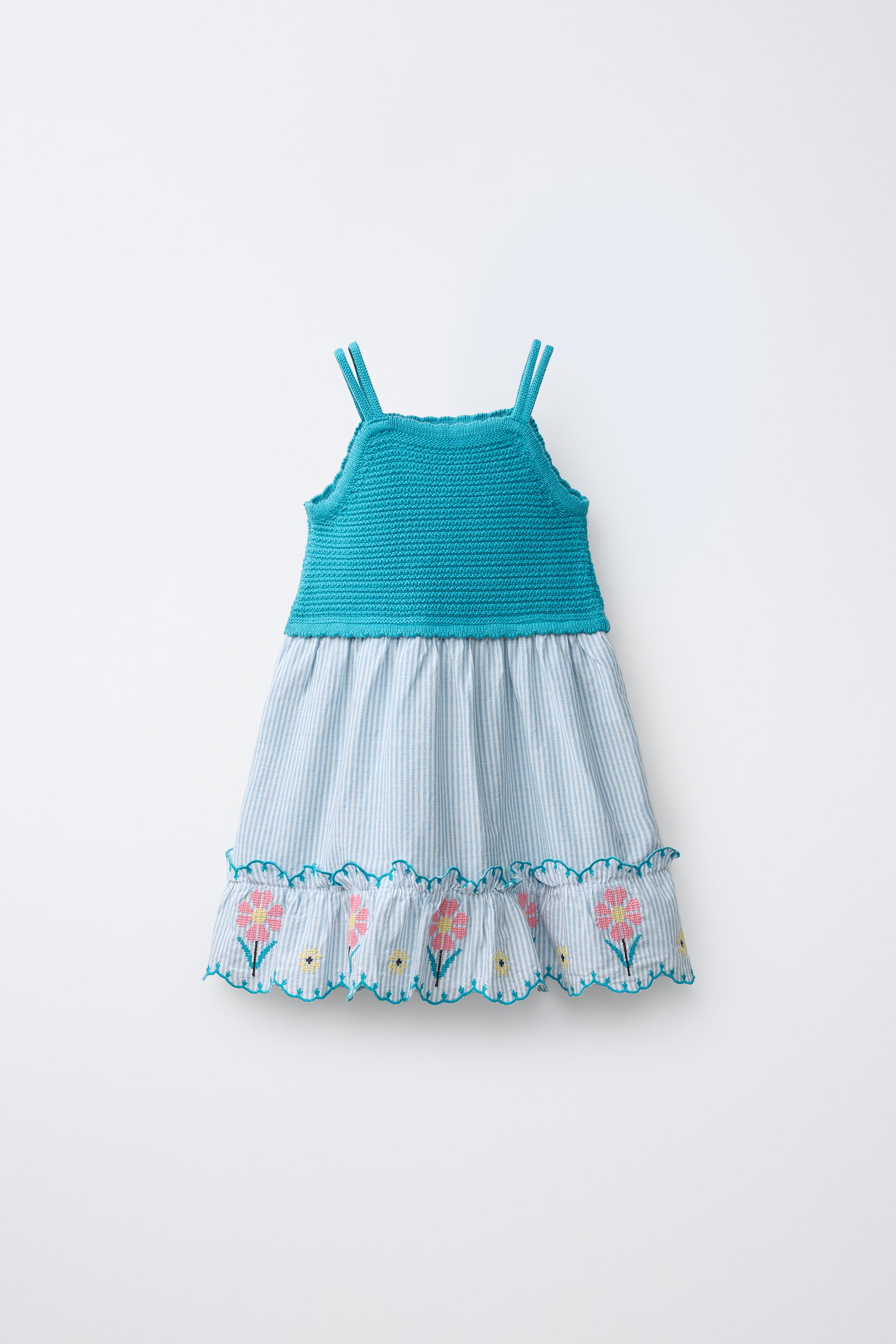 COMBINATION STRIPED CROSS STITCH KNIT DRESS — Blue / Green
