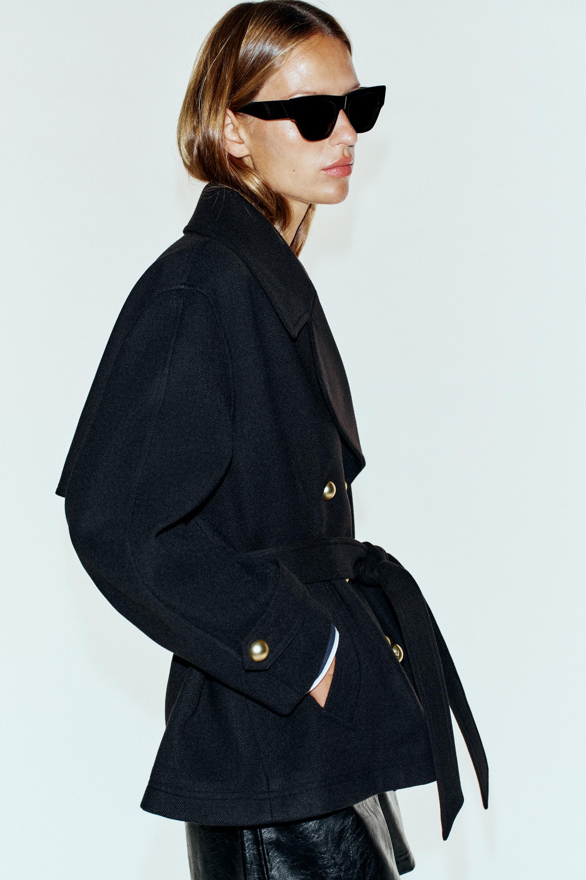 ダブルブレスト ベルト付きコート - ブラック | ZARA Japan / 日本