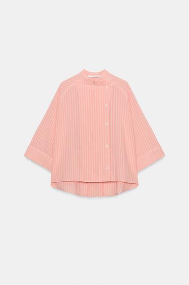 CAMISA ASIMÉTRICA RAYAS ZW COLLECTION - Salmón de Zara