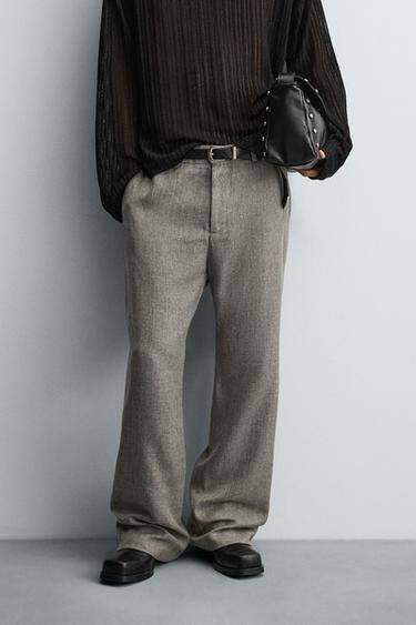 TEXTURED FLARE FIT TROUSERS - Grey / Beige by Zara
