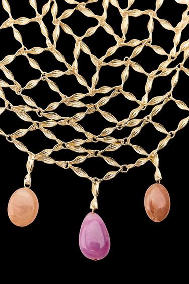 BEADED BIB NECKLACE - Golden by Zara