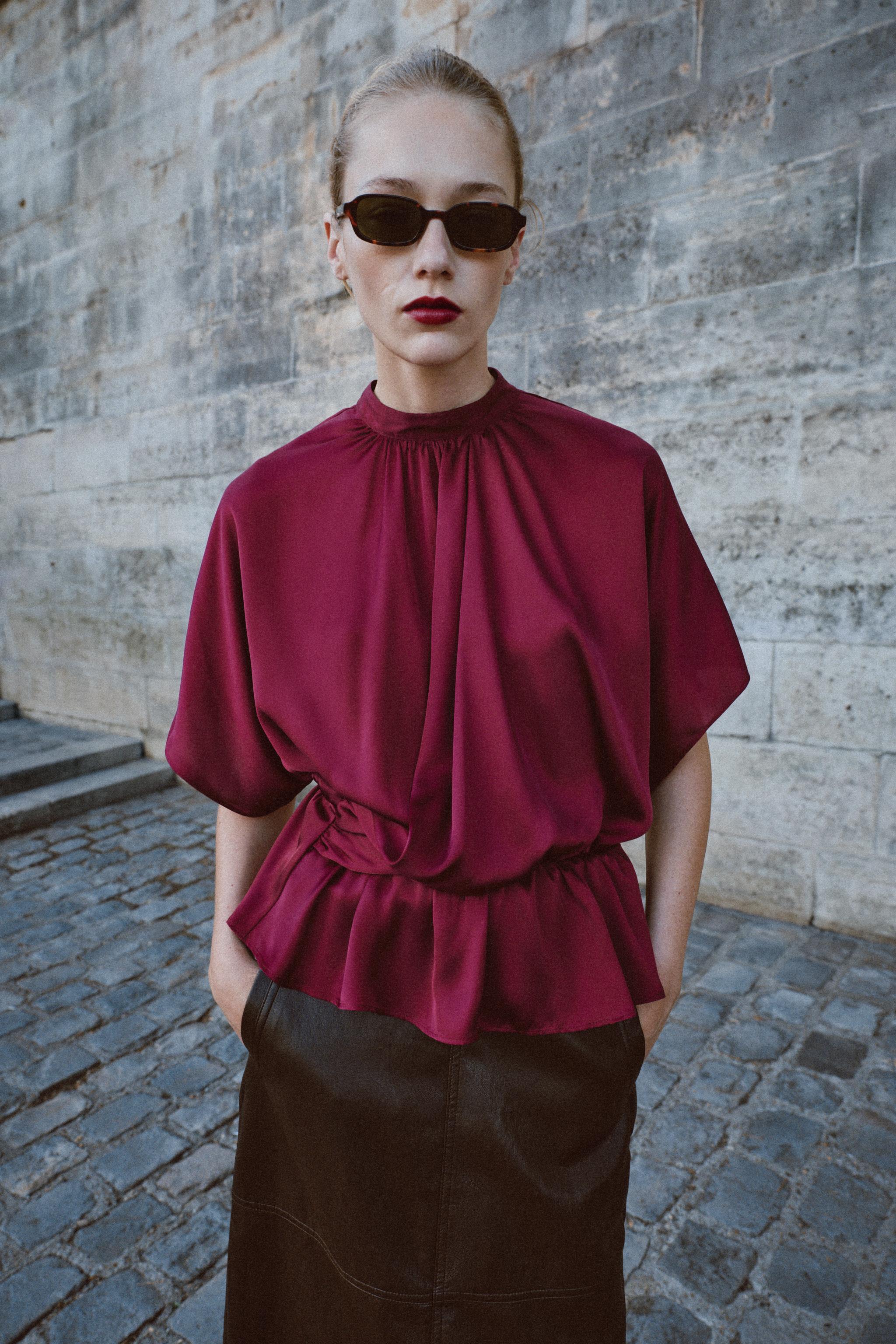SATIN DRAPED BLOUSE