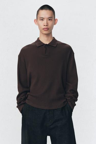 SOSHIOTSUKI x ZARA ワッフルニット ポロシャツブラウンZaraのSOSHIOTSUKI x ZARA ワッフルニット ポロシャツ - ブラウン 