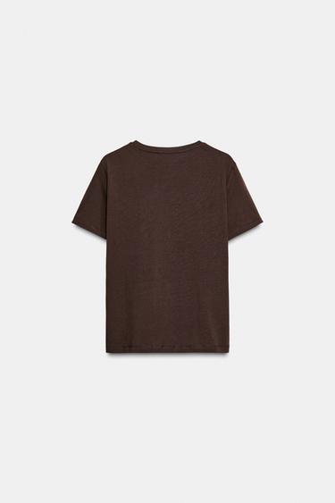 T-SHIRT MÉTALLISÉ À MANCHES COURTES - Chocolat de Zara - Image 6