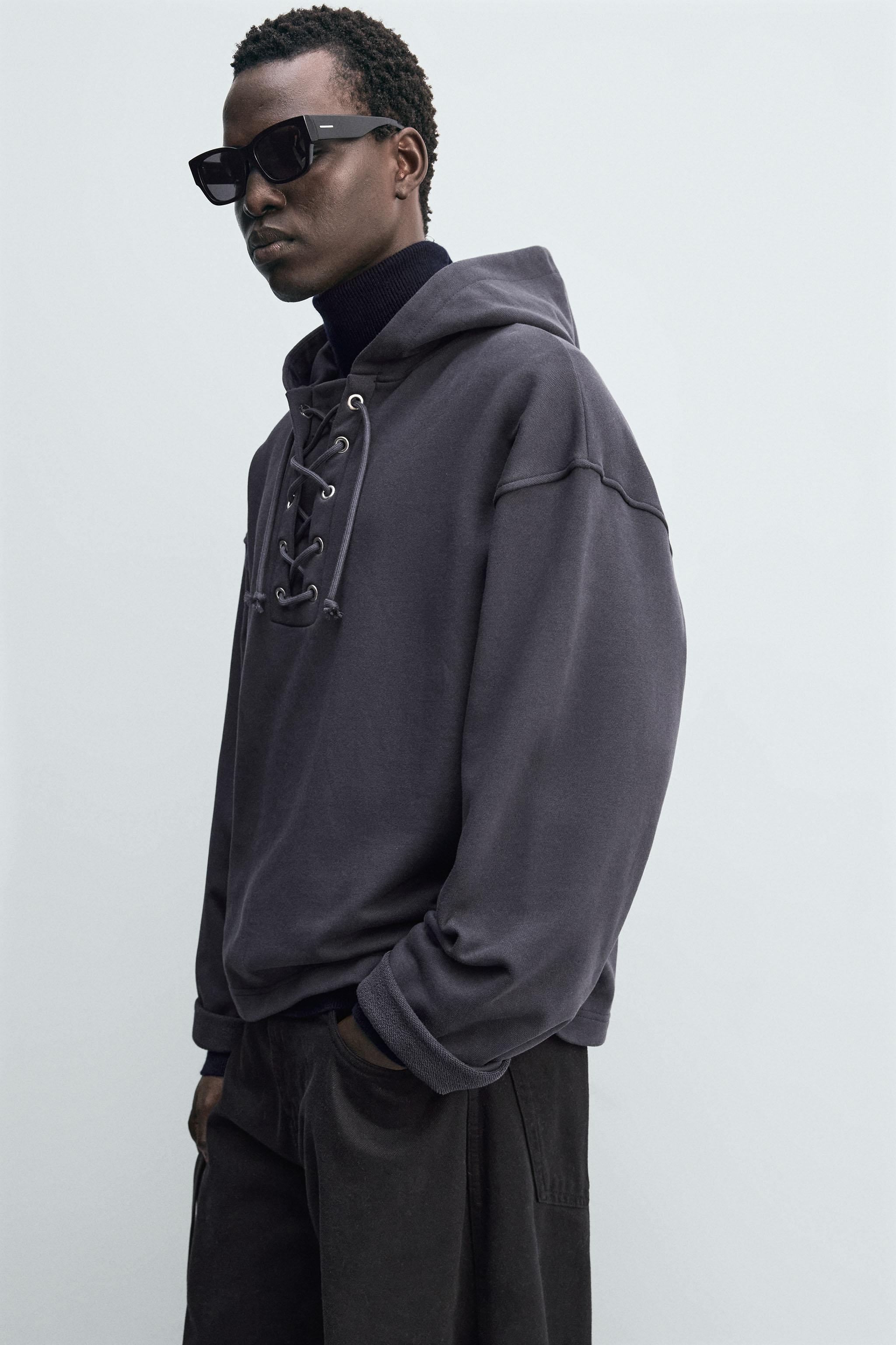 TEXTURED DRAWSTRING SWEATSHIRT - Dark gray | ZARA United States