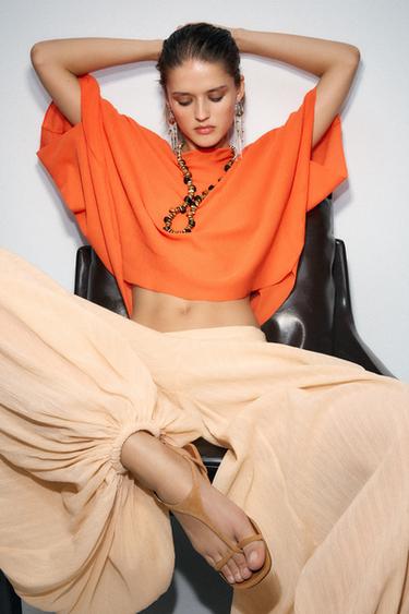 Zara SUEDE KITTEN HEEL SANDALS - Brown