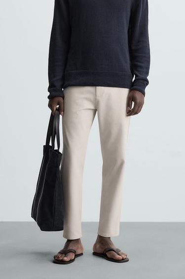 Zara TEXTURED STRETCH PANTS - Light sand