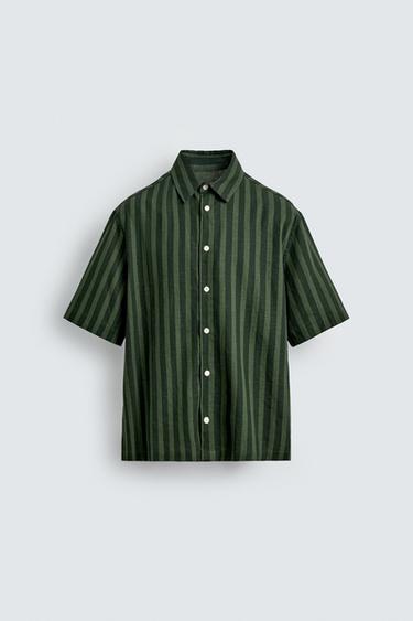RELAXED FIT STRIPED SHIRT - Green by Zara