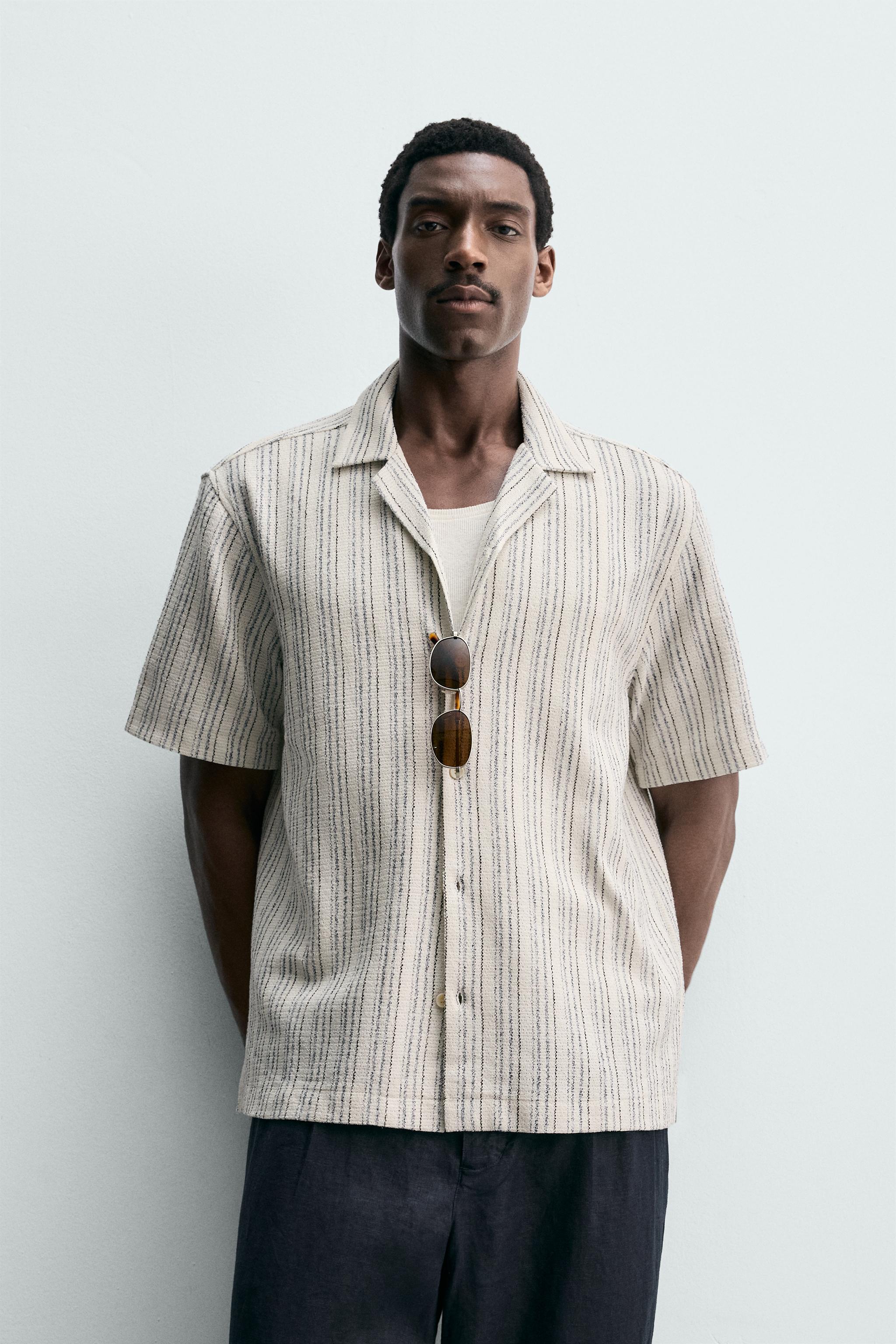 REGULAR FIT TEXTURED SHIRT - Ecru / Blue | ZARA United States