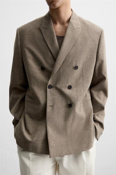 TEXTURED DOUBLE-BREASTED BLAZER - Brown by Zara - Image 7
