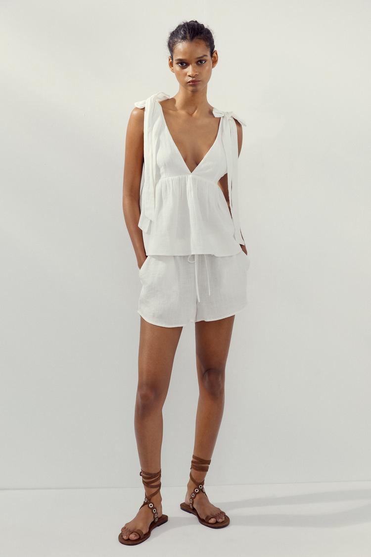 Zara Espana Camiseta Encaje Zara Lazos Camisas De Zara CAMISA