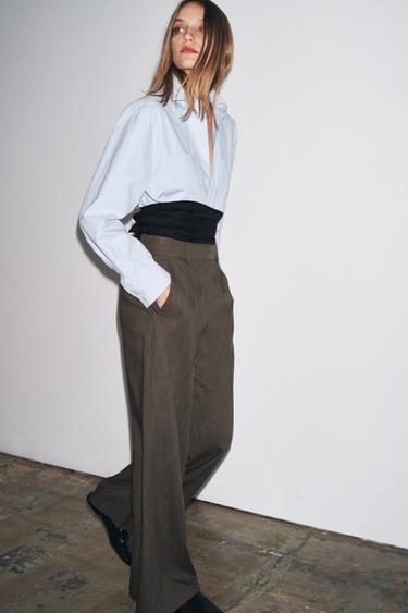 Zara WIDE LEG PLEATED PANTS ZW COLLECTION - brown vigore - Image 0