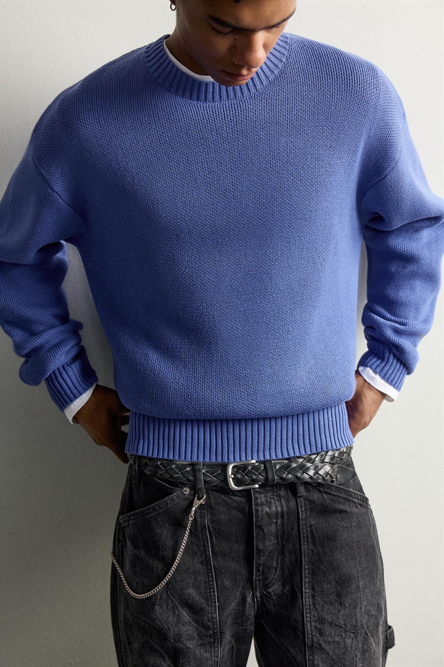 Мужской свитер Zara Relaxed Fit 100% Cotton, цвет: Голубоватый — фото 5