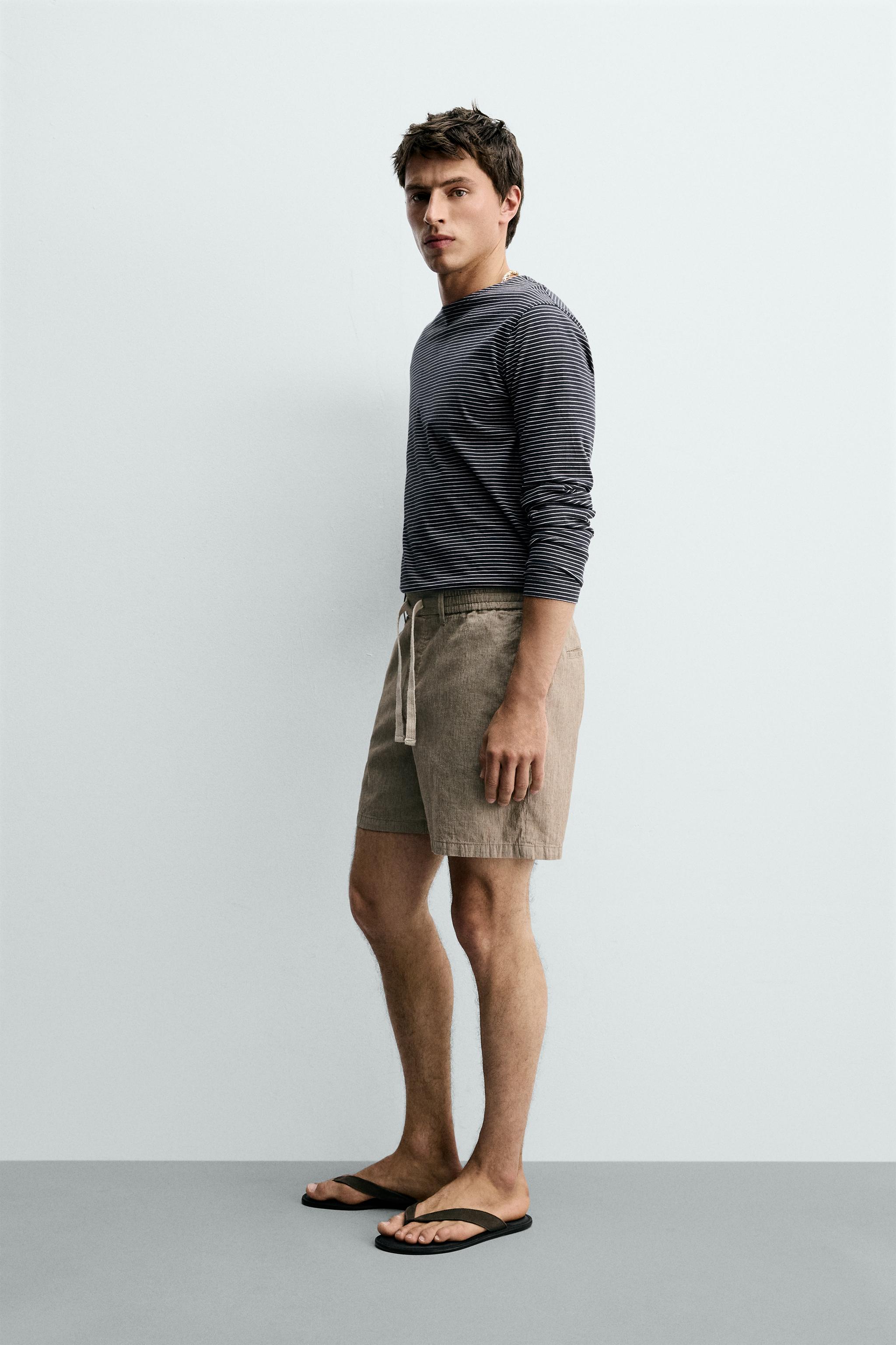 Zara PAMUKLU KETEN RELAXED FIT BERMUDA görsel 4