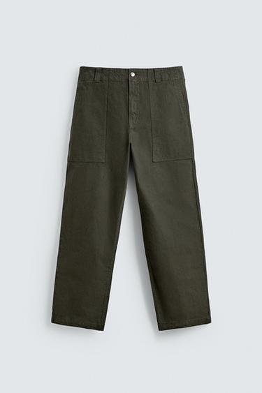 PANTALÓN STRAIGHT FIT LAVADO - Khaki oscuro de Zara