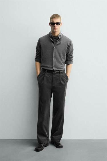 CALÇA DE VELUDO COTELÊ COM PREGAS - Cinza-escuro da Zara - Imagem 0