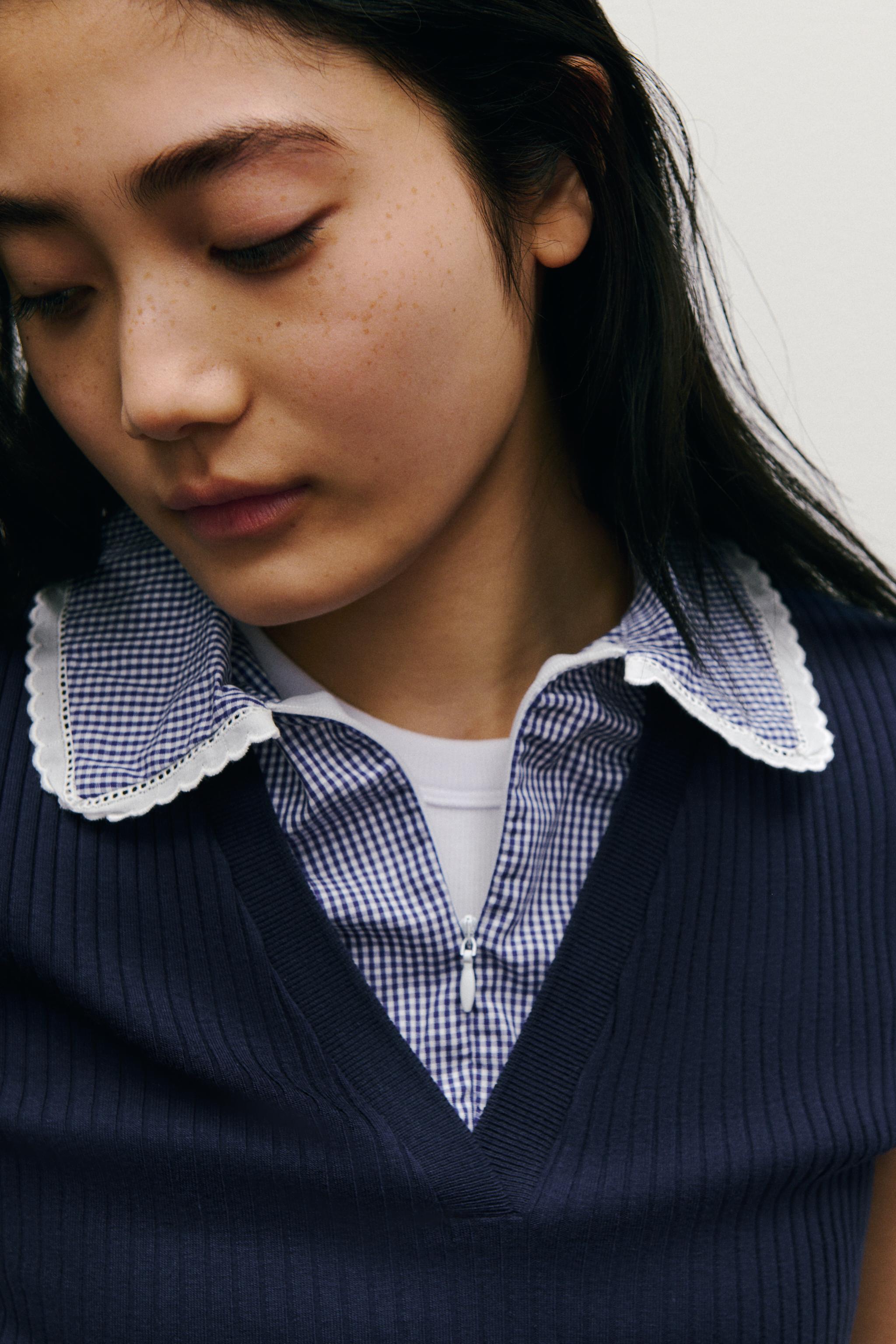 【ZARA】ピーターパンカラー リブ編みTシャツ 0858/307/700 org.jpg