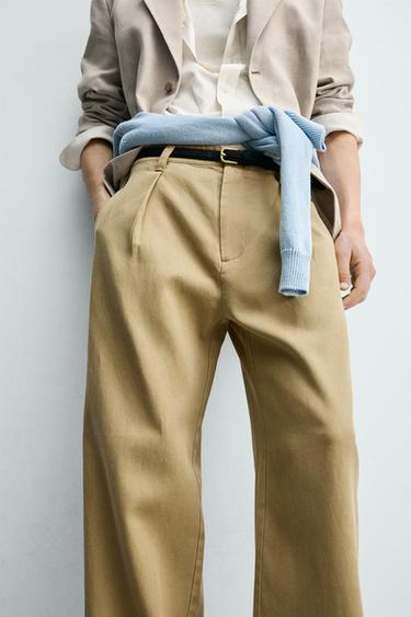 COTTON/LYOCELL PLEATED TROUSERS - Sand by Zara - Image 4