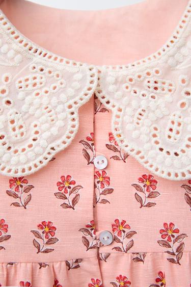 FLORAL DRESS WITH EMBROIDERED COLLAR - Salmon by Zara - Image 2
