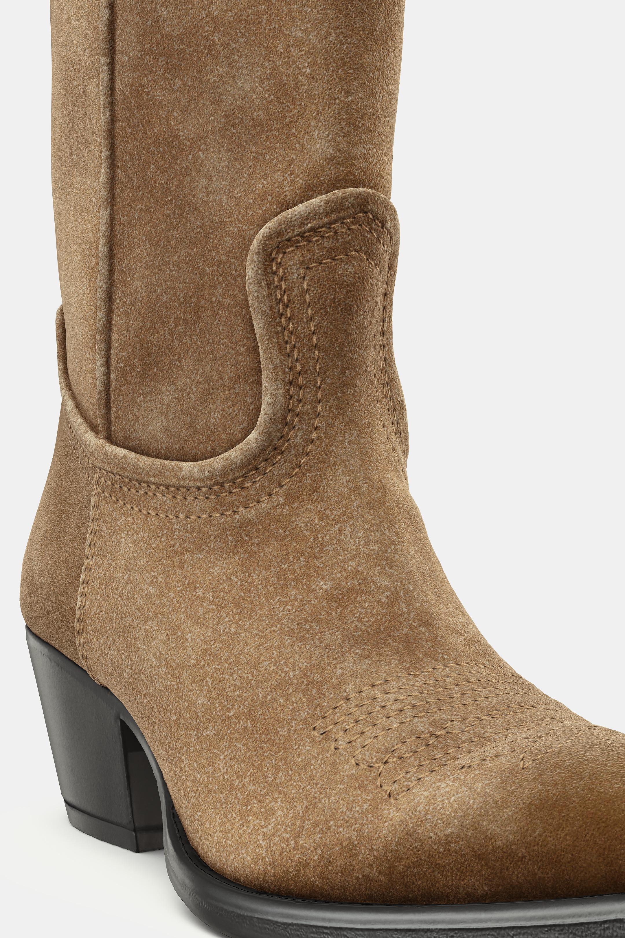 COWBOY SPLIT SUEDE ANKLE BOOTS - Taupe Grey by Zara