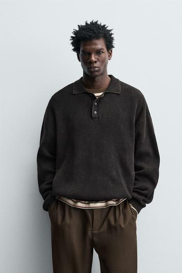 WASHED KNITTED POLO SHIRT - Brown by Zara