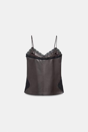 100% LEATHER LACE TOP ZW COLLECTION LIMITED EDITION - Burgundy by Zara - Image 6