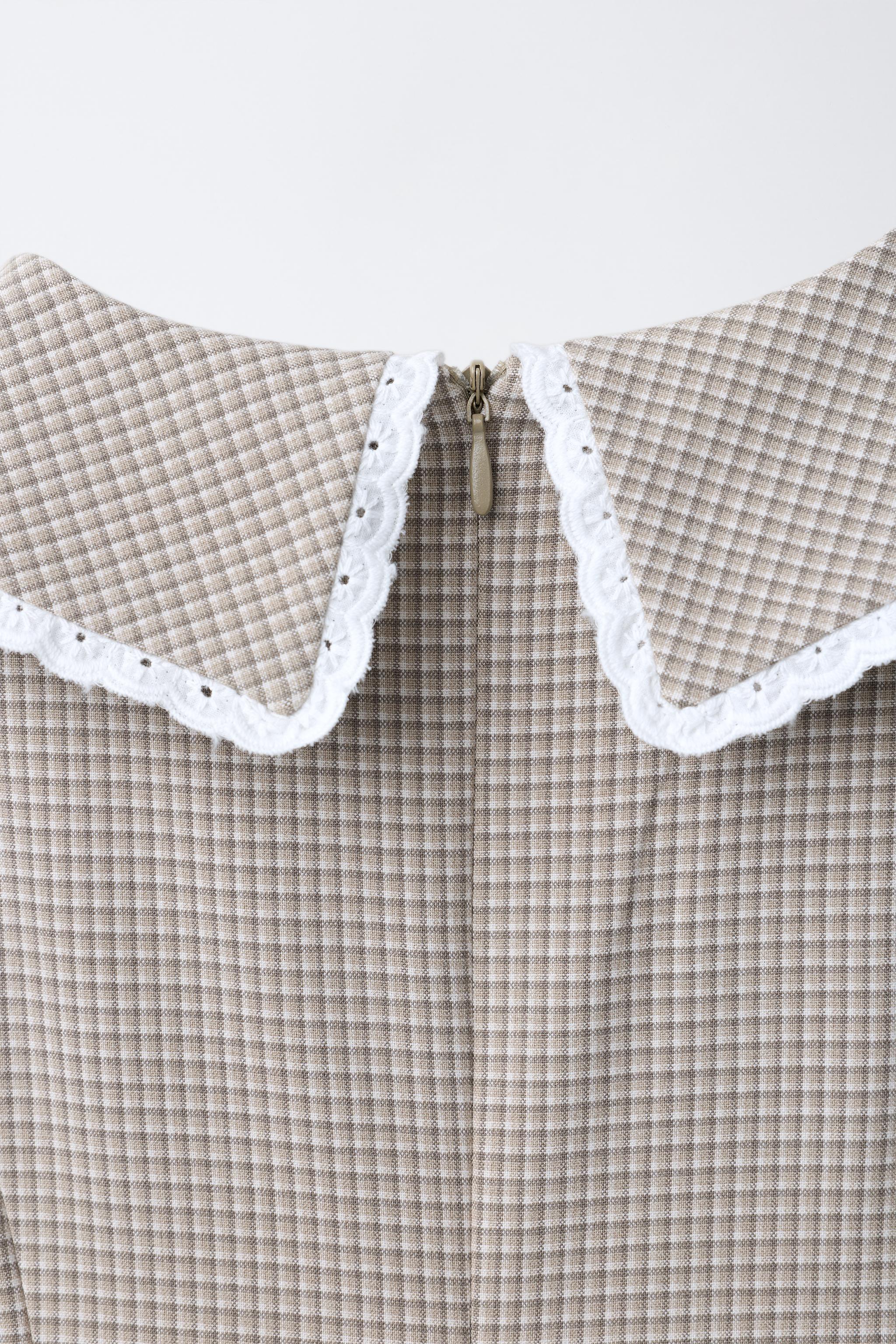 PLAID RUFFLED LACE TRIM DRESS