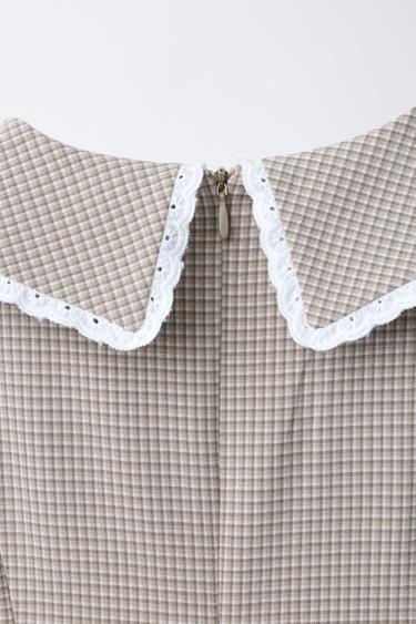 CHECK DRESS WITH RUFFLES AND LACE TRIM - White / Grey by Zara - Image 3