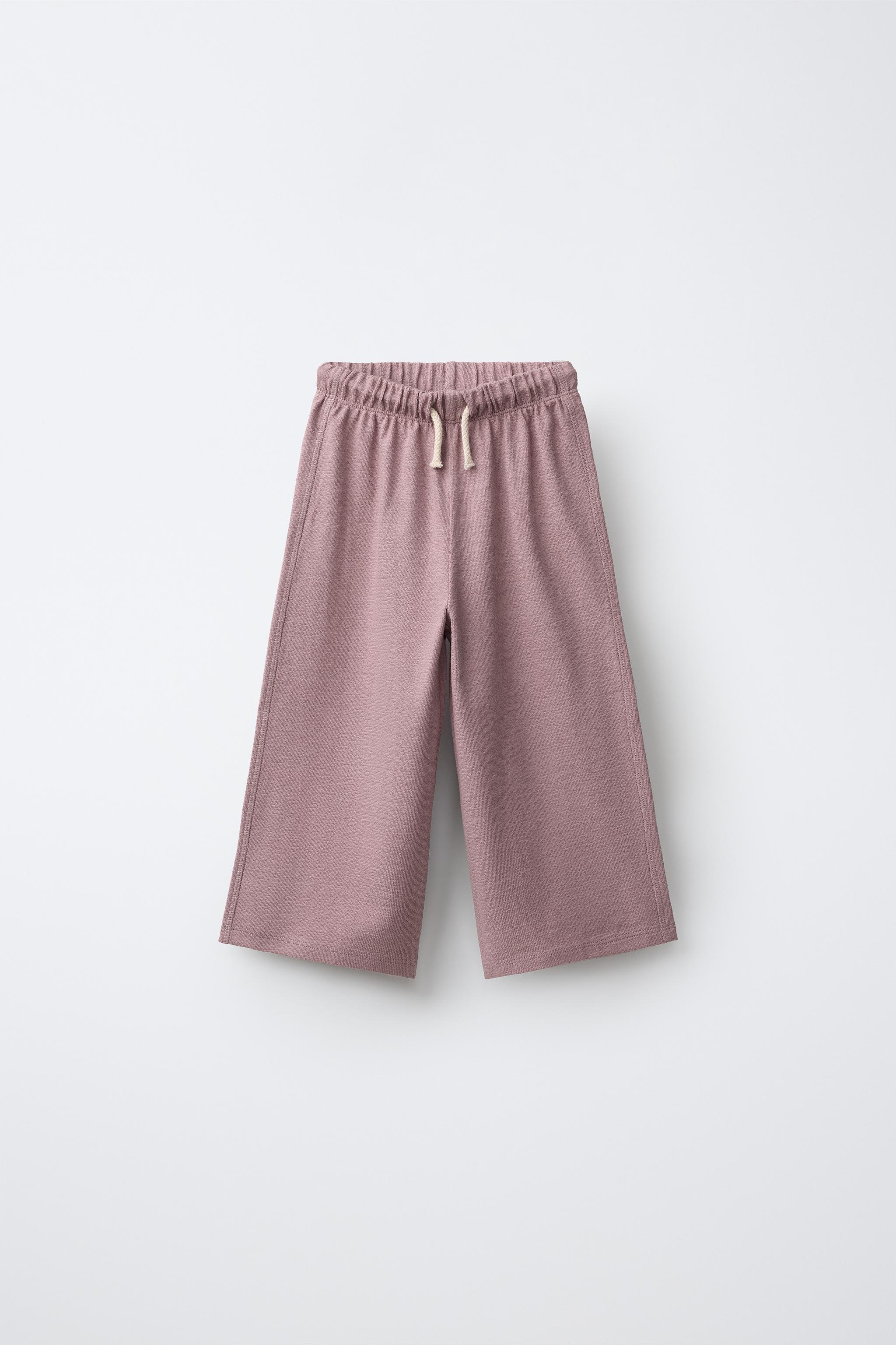 TEXTURED WIDE LEG TROUSERS — Pink / Lilac