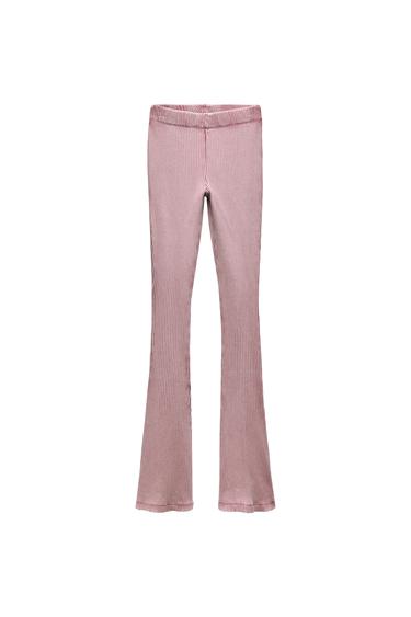 WASHED EFFECT RIBBED FLARE PANTS