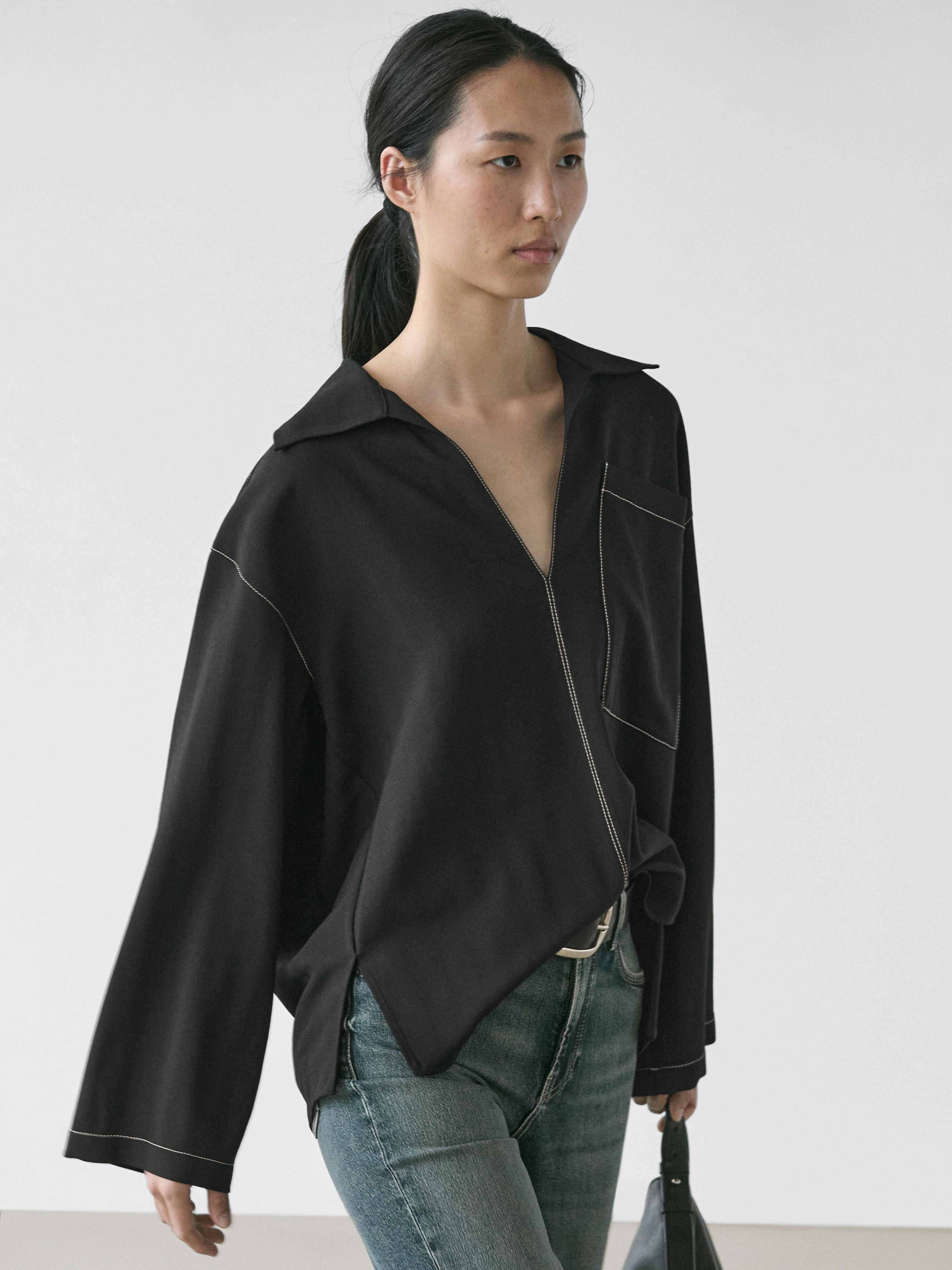 Flowing wool blend overshirt with pocket detail