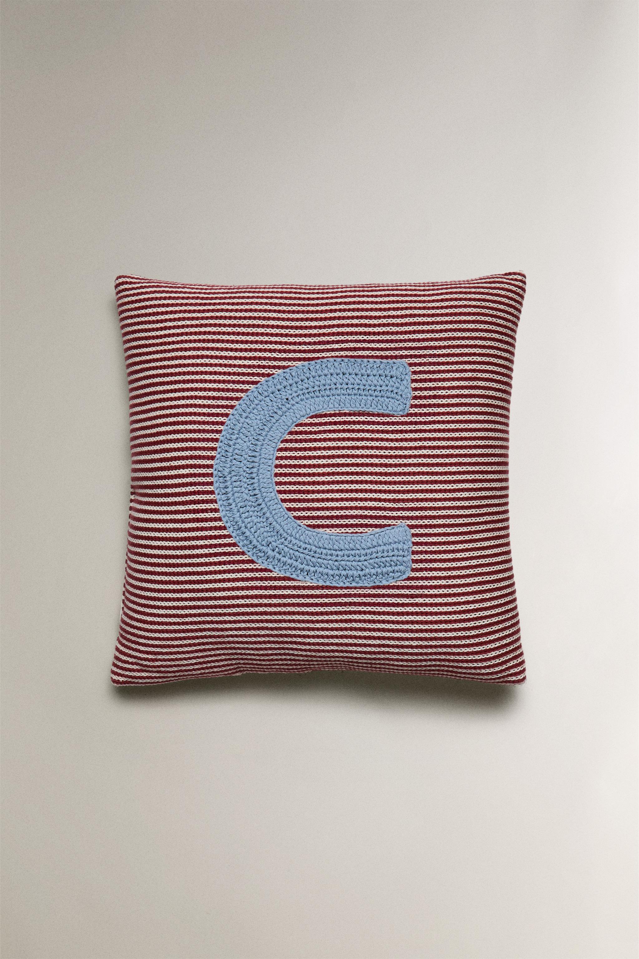 CHILDREN'S EMBROIDERED LETTER C THROW PILLOW