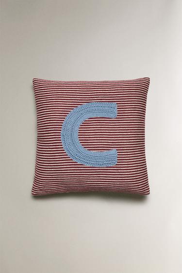 CHILDREN'S EMBROIDERED LETTER C CUSHION - Red by Zara