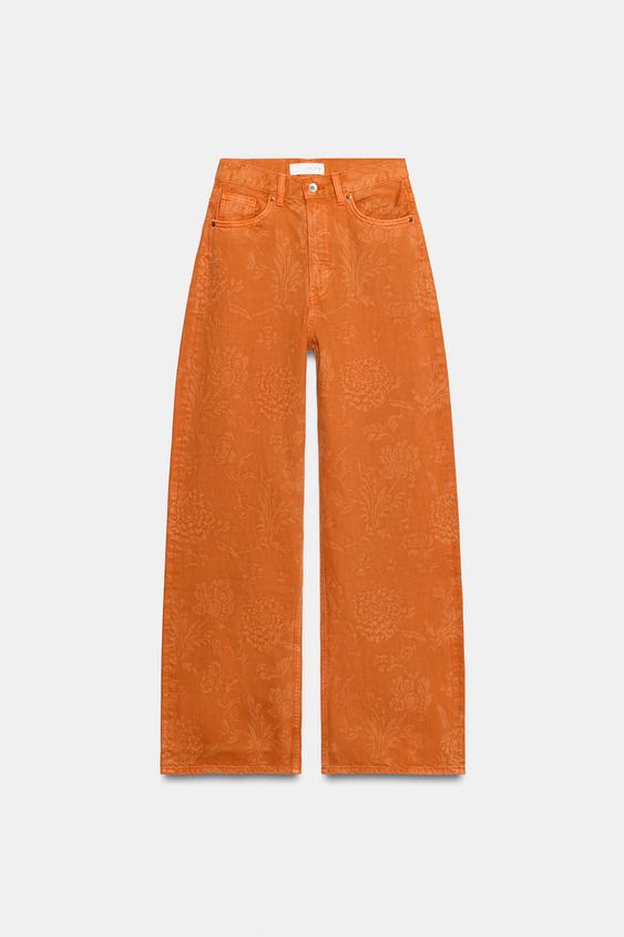 JEANS TRF FLORES EXTRA WIDE LEG TIRO ALTO - Naranja de Zara - Imagen 0