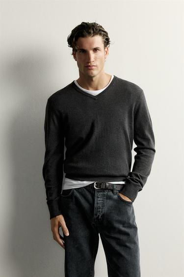 100% WOOL V-NECK SWEATER — Gray green 2