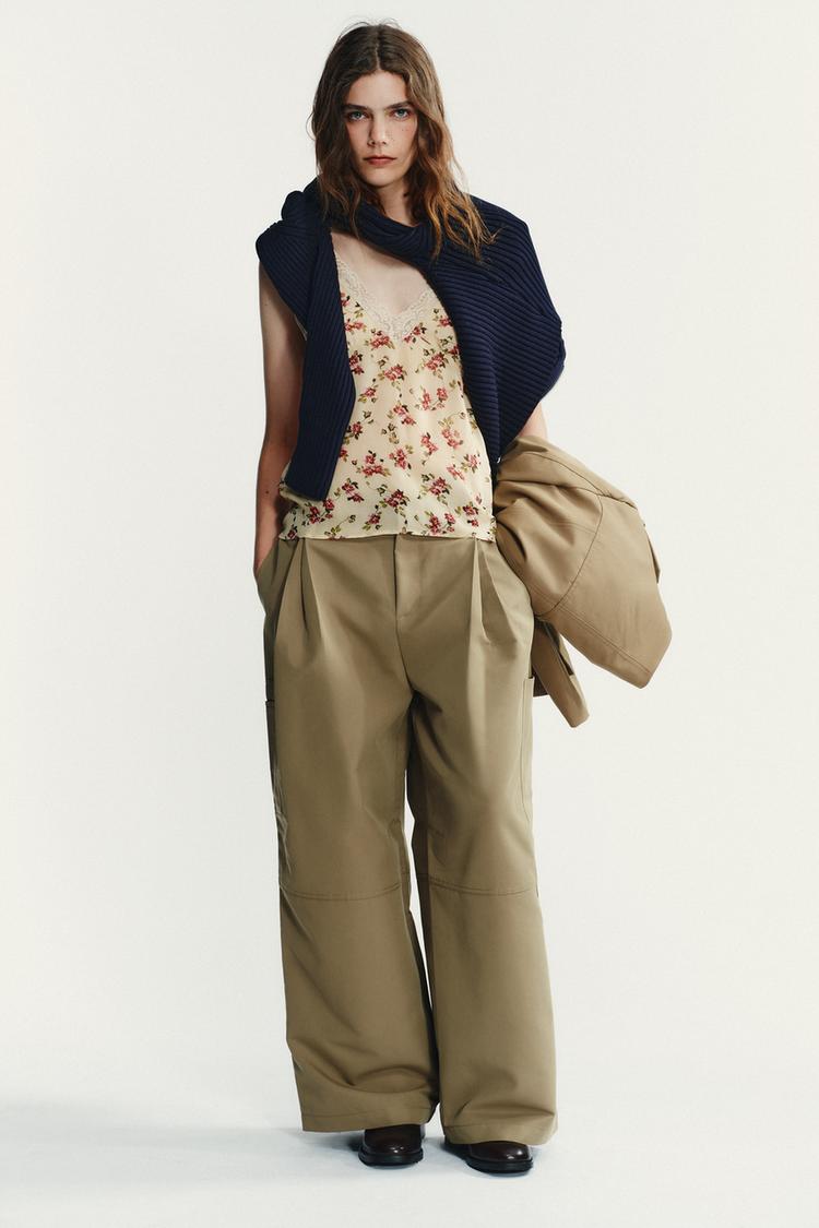 PANTALONI MILITARI CON PINCE Kaki chiaro ZARA Italia Italy