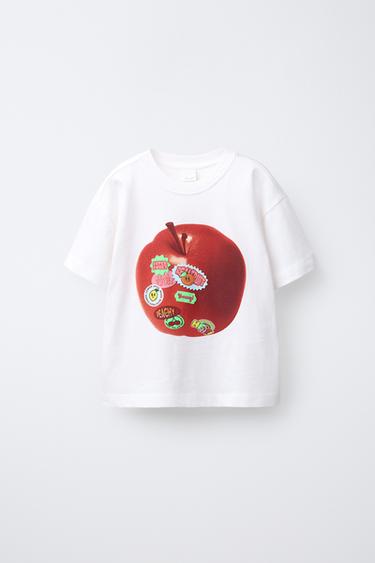 T-SHIRT MET APPELTJES EN LABELS - Wit van Zara - Afbeelding 0
