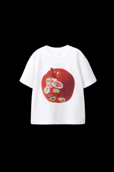 Zara APPLE AND LABEL T-SHIRT - White - Image 0