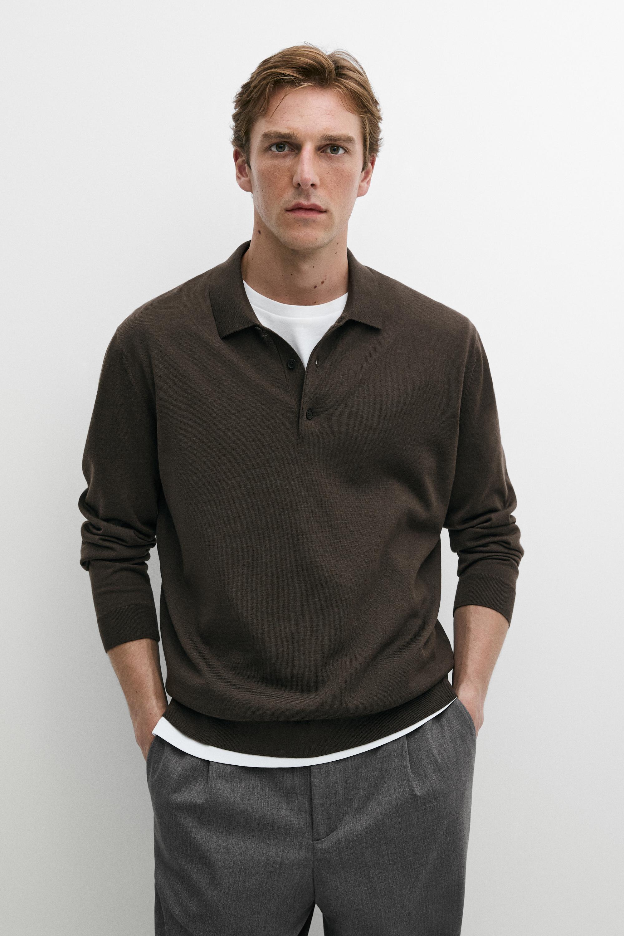 100% merino wool knit polo sweater — Dark khaki
