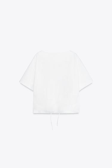T-SHIRT EN COTON FRONCÉ - Blanc de Zara - Image 6