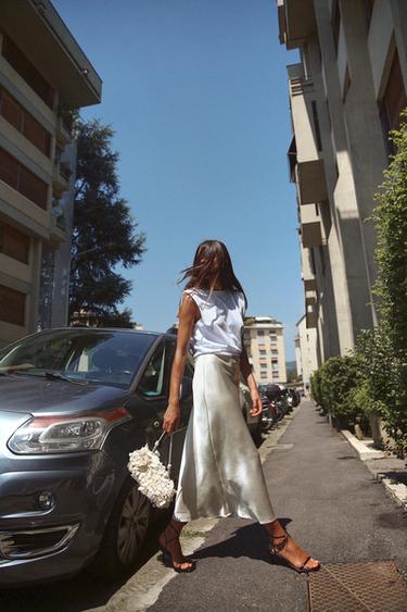 SATIN CONTRAST MIDI DRESS - Light beige by Zara