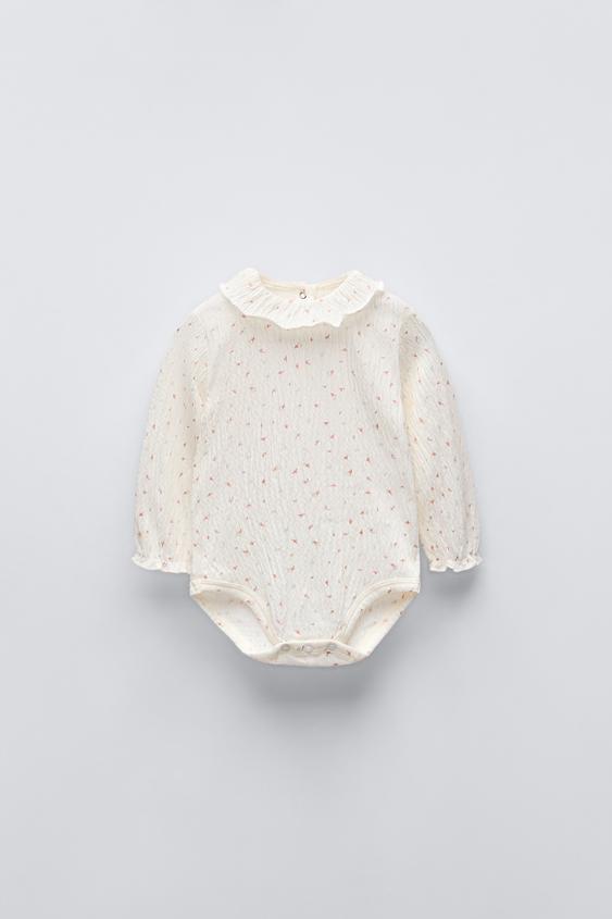 LEAF PRINT RUFFLE BODYSUIT - Light ecru | ZARA Turkey