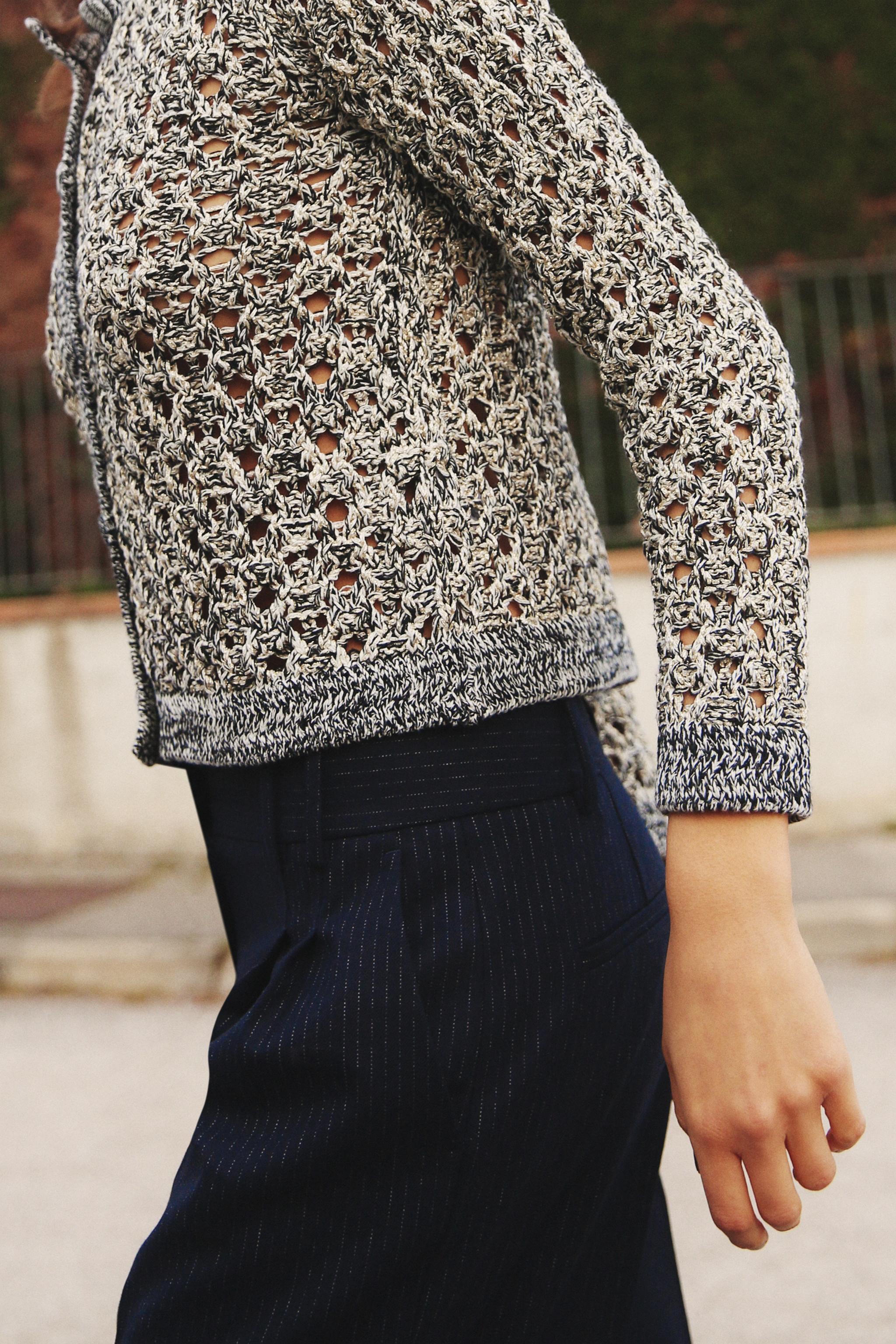 METALLIC THREAD DROP STITCH KNIT CARDIGAN