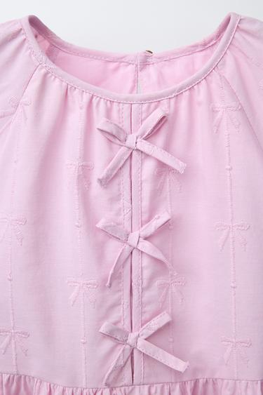 POPLIN DRESS WITH EMBROIDERED BOWS - Pink / Lilac by Zara - Image 2