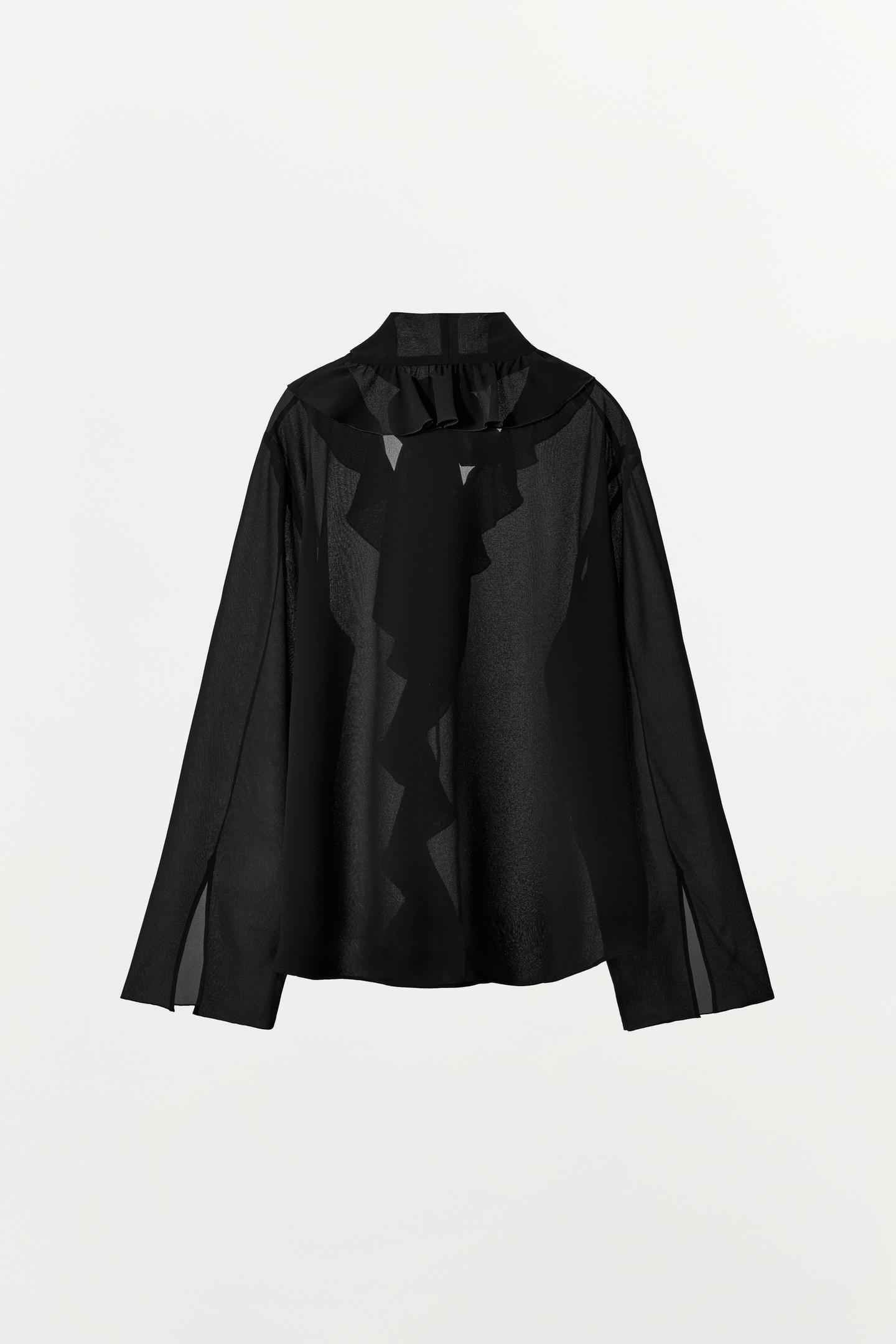 Женская блузка Zara Ruffle Bow Blouse, цвет: Чёрный — фото 6